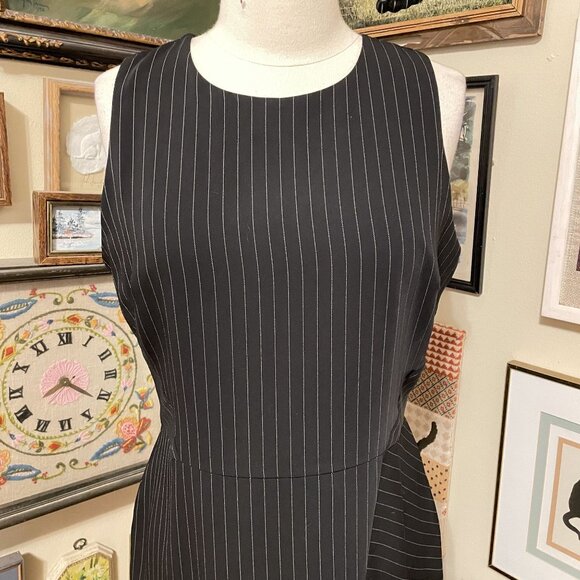 White House Black Market Pinstripe Sleeveless Midi Stretch Sheath Dress Size 14 - Picture 2 of 7